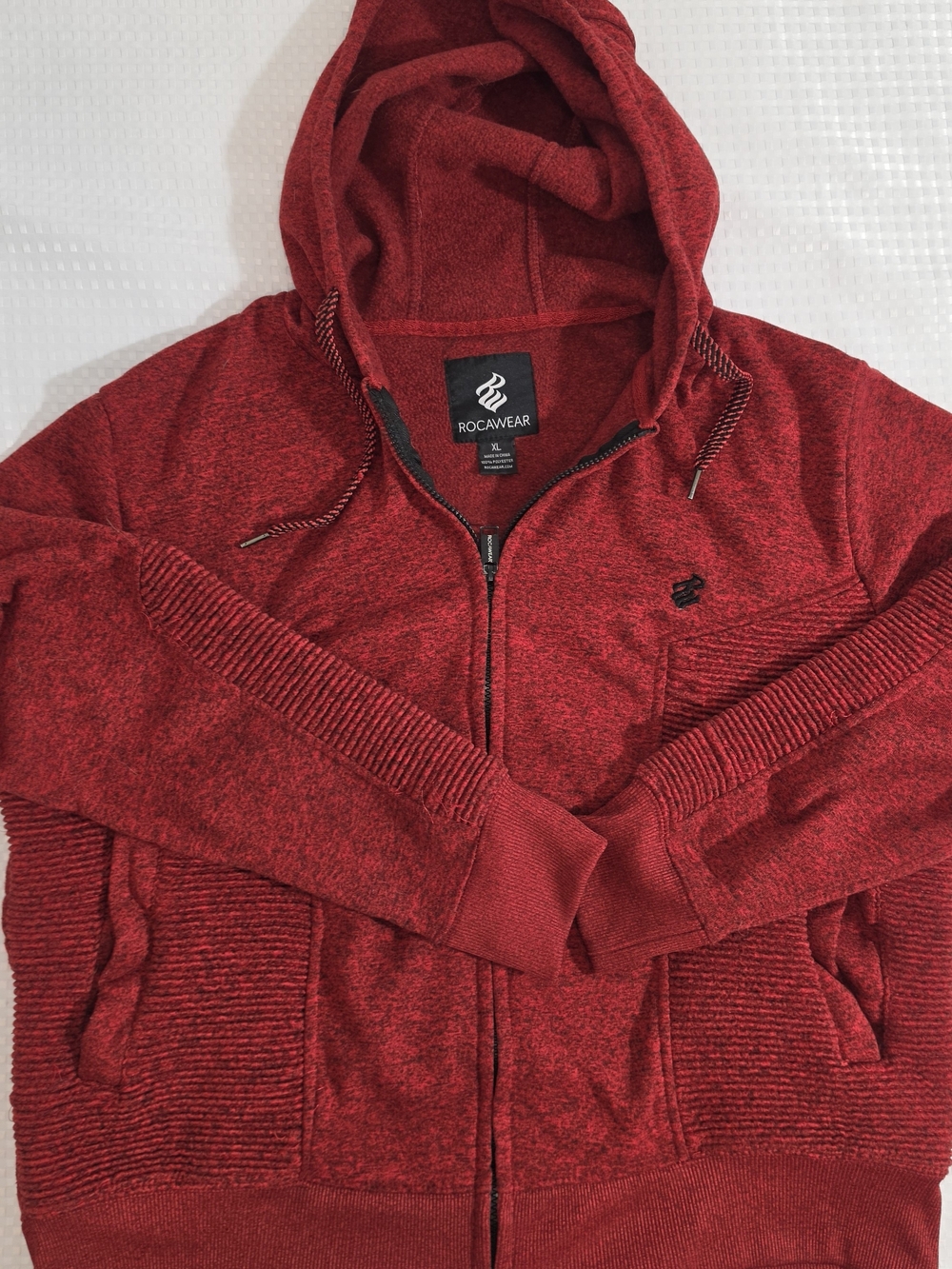 Rocawear Men’s Full-Zip Hoodie – Marled Red (Size XL)